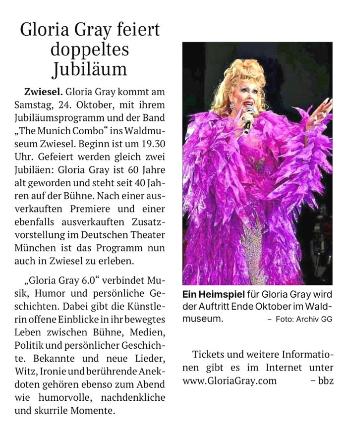 GLORIA GRAY 6.0 & Band im Bürgersaal Waldkirchen - Passauer Neue Presse (PNP), 15.09.2026
