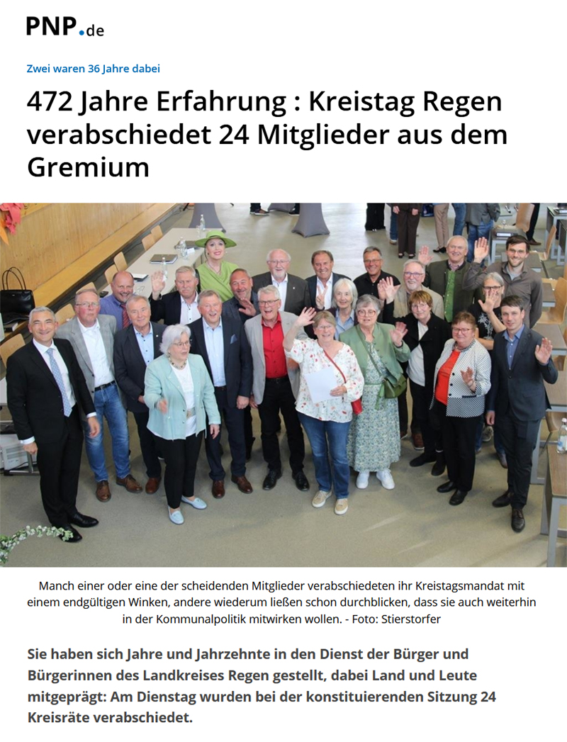 GLORIA GRAY - Dankurkunde, Mitglied des Kreistages 2020 - 2026 - Passauer Neue Presse (PNP), 07.05.2026
