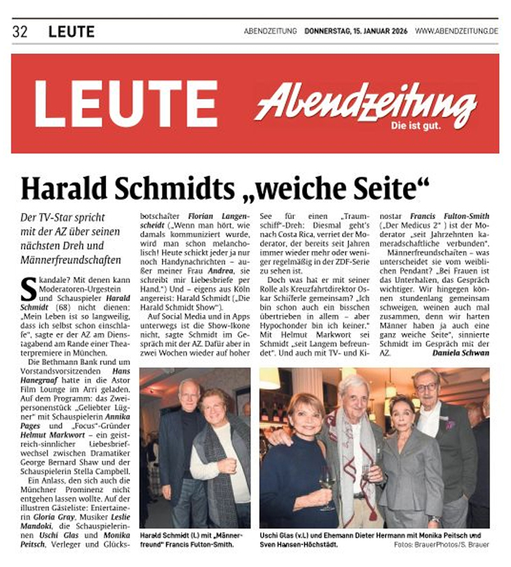 Harald Schmidts "weiche Seite" M�nchner Prominenz in der Astor Film Lounge - Abendzeitung (AZ) M�nchen, 15.01.2026 