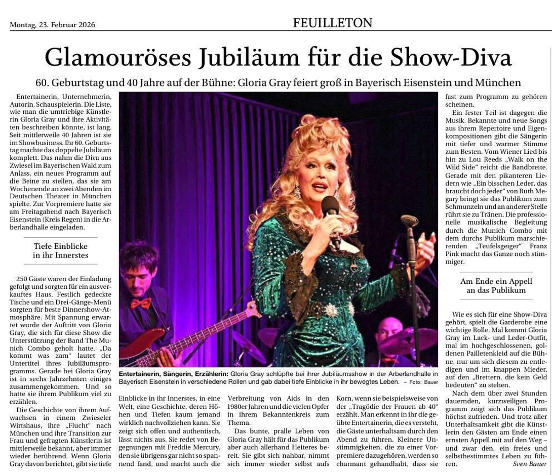 Premiere von GLORIA GRAY 6.0 im Deutschen Theater M�nchen, 21. und 22. Februar 2026 - Passauer Neue Presse (PNP), 23.02.2026