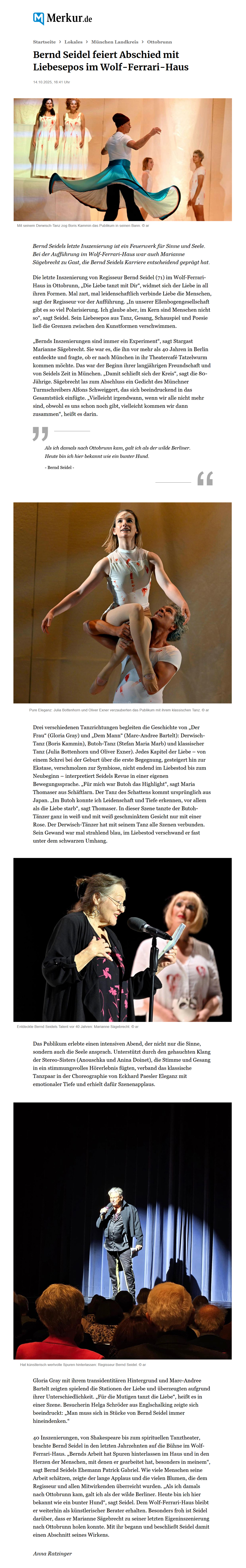 GLORIA GRAY - Die Liebe tanzt mit Dir - Ein Epos ber Leidenschaft und Hingabe - Samstag, 11. Oktober 2025, 19:30 Uhr im Wolf-Ferrari-Haus in Ottobrunn - Muenchner Merkur, 14.10.2025, 12.10.2025