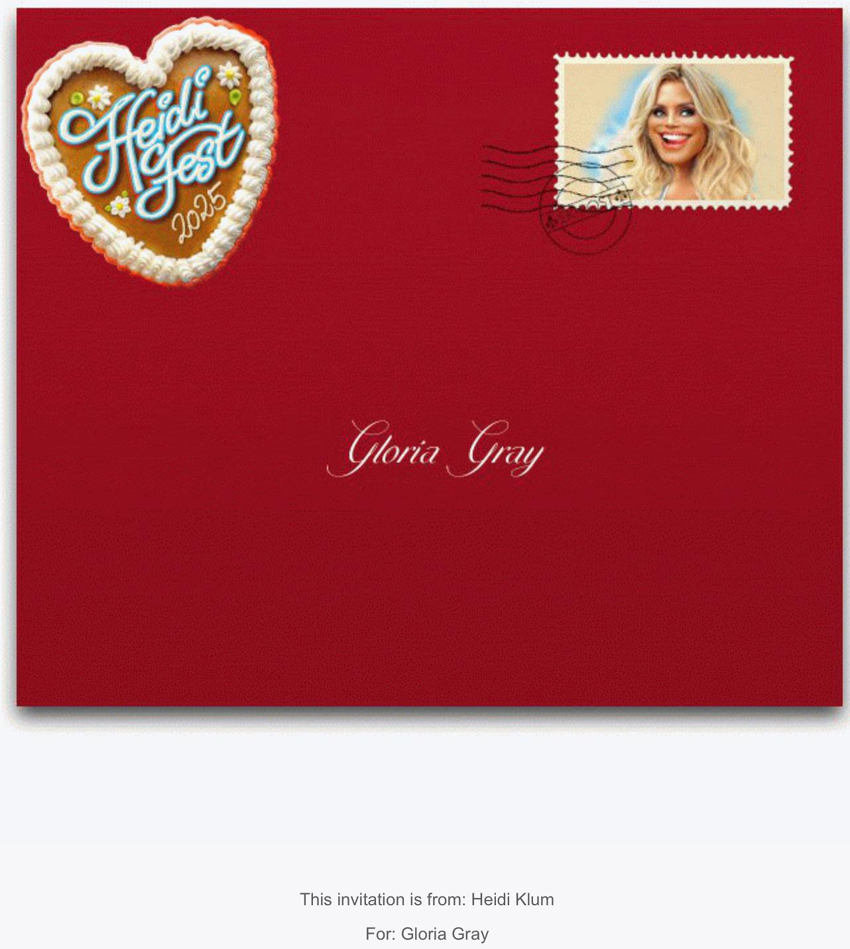 GLORIA GRAY: Invitation from Heidi Klum im Hofbruhaus Mnchen, 18.09.25