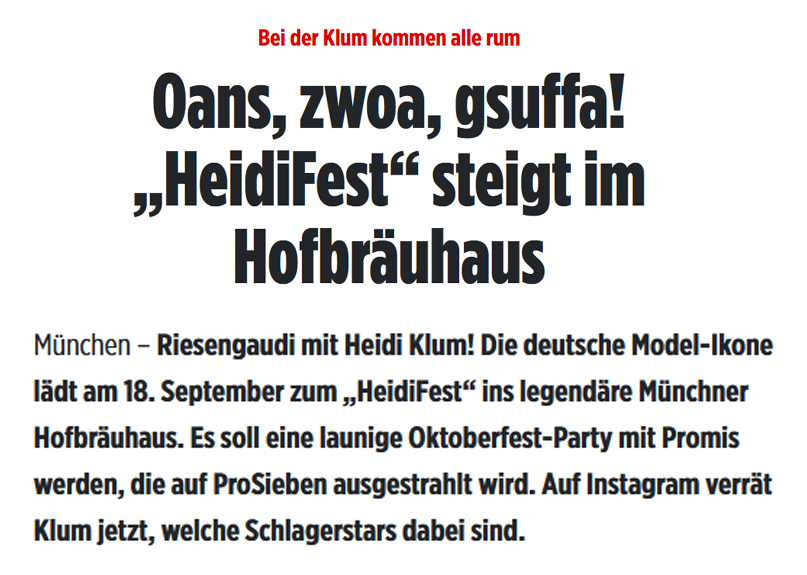 GLORIA GRAY: Invitation from Heidi Klum im Hofbruhaus Mnchen, 18.09.25 - Bild, 30.07.2025