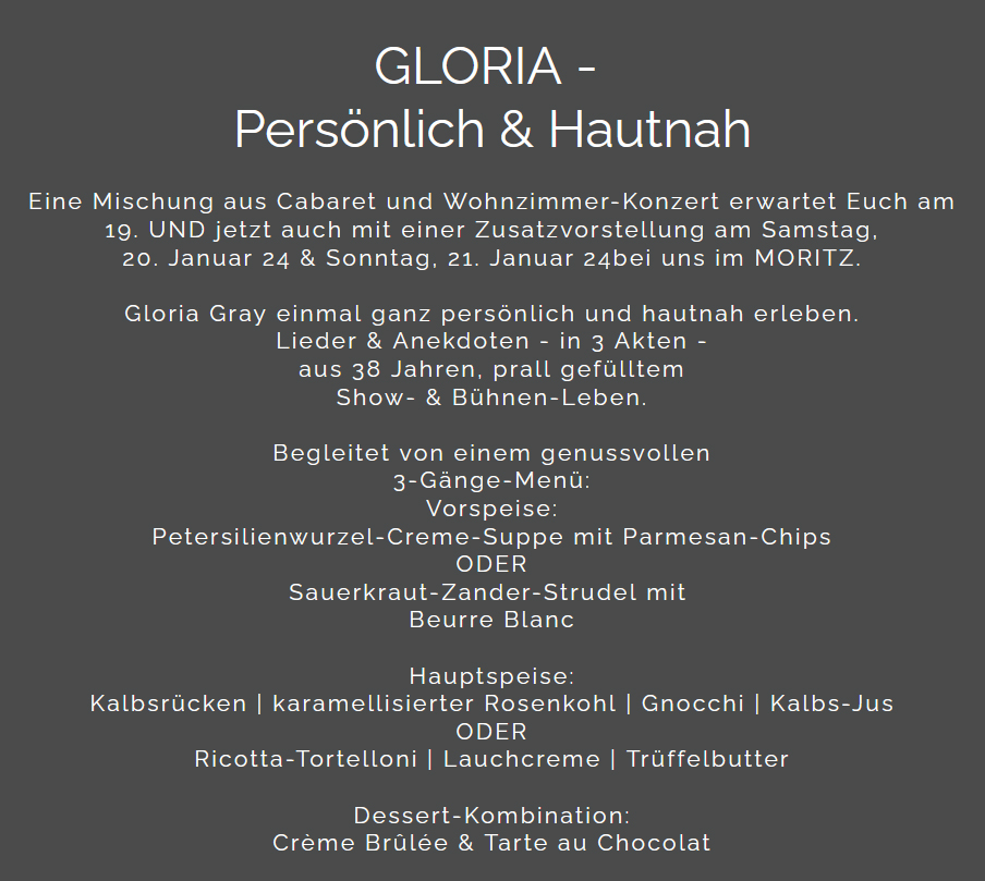 GLORIA GRAY Hautnah im Moritz am 19.01.2024