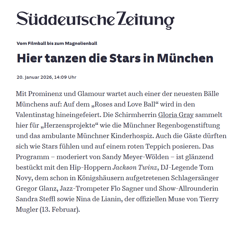 GLORIA GRAY - ROSES AND LOVE BALL 2026 - Süddeutsche Zeitung (SZ), 20.01.2026